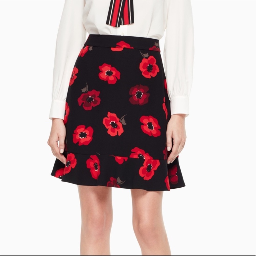 KATE SPADE Poppy Tiered Ruffle A-Line Skirt Black and Red Size 2